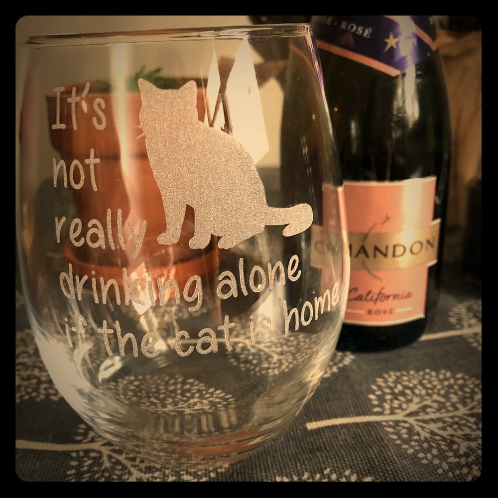 Cat Stemless Wine Glass